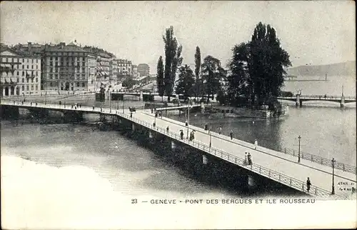 Ak Genève Genf Schweiz, Pont des Bergues et Ile Rousseau