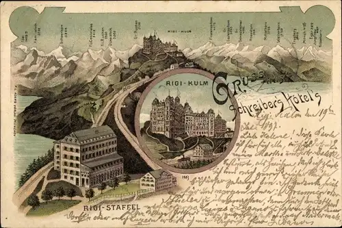 Litho Rigi Kulm Kanton Schwyz, Rigi Staffel, Schreiber's Hotels