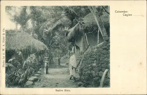 Ak Colombo Ceylon Sri Lanka, Native Huts, Ortspartie