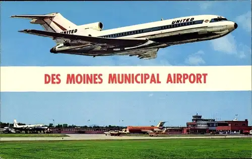 Ak Des Moines Iowa USA, Municipal Airport, United Airways Maschine, Landebahn, Tower