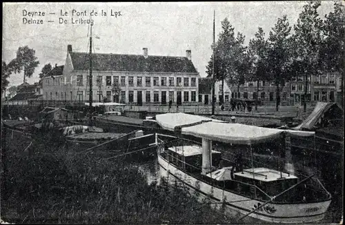 Ak Deynze Deinze Ostflandern, Pont de la Lys, de Leibrug, Boote