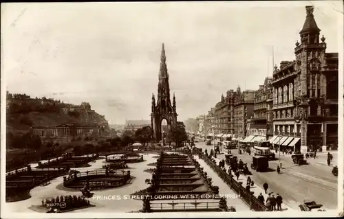 Ak Edinburgh Schottland, Princes Street, looking west