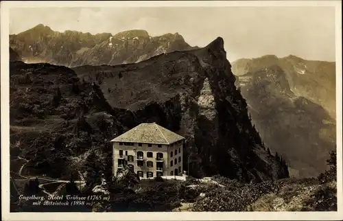 Ak Engelberg Kanton Obwalden Schweiz, Hotel Trübsee mit Blitzistock