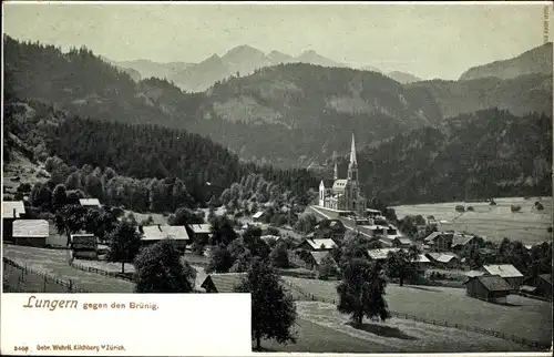 Ak Lungern Kanton Oberwalden, Ortsansicht gegen Brünig