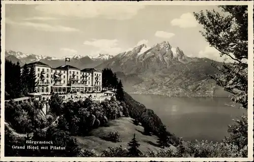 Ak Bürgenstock Kanton Nidwalden, Grand Hotel mit Pilatus