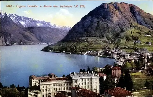 Ak Paradiso Lugano Kanton Tessin, Ortsansicht mit Monte San Salvatore