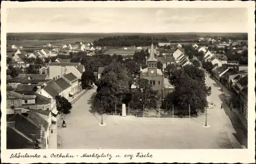 Ak Trzcianka Schönlanke an der Ostbahn Poznań Posen, Marktplatz, Ev. Kirche