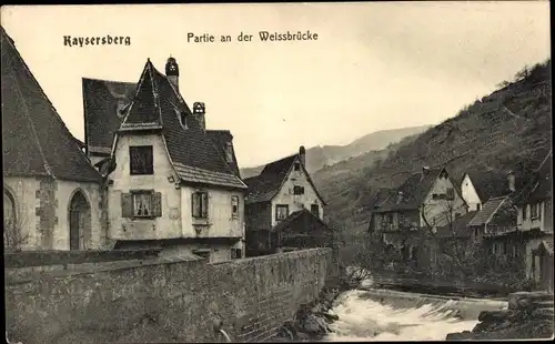 Ak Kaysersberg Elsass Haut Rhin, Partie an der Weissbrücke, Wehr, Häuser