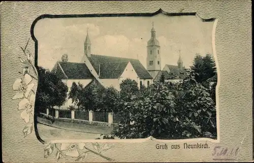 Passepartout Ak Neunkirch Friesenheim Elsass Bas Rhin, Teilansicht mit Kirche