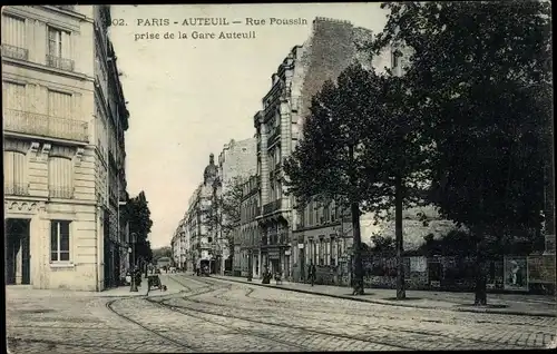 Ak Paris XIV Observatoire, Rue Poussin, prise de la Gare Auteuil, Straßenpartie, Tramschienen