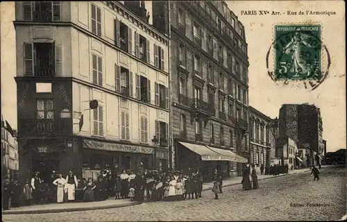 Ak Paris XV, Rue de l'Armorique, Geschäft Vins Tabac, Anwohner und Mitarbeiter vor Ladengeschäft