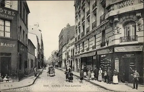 Ak Paris XV, Rue Letellier, Hôtel, Tabac, Passanten, Kinder