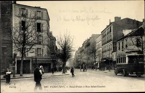 Ak Paris XV, Rond Point et Rue Saint Charles, Omnibus, Pferdefuhrwerk