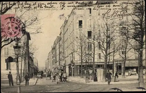 Ak Paris XV, Rue Linois, Straßenszene, Passanten, Pferdefuhrwerke