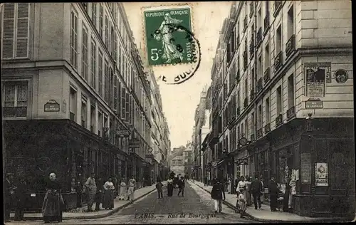 Ak Paris VII, Rue de Bourgogne, Häuserflucht, Geschäfte, Passanten