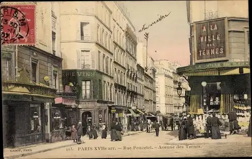 Ak Paris XVII, Rue Poncelet, Avenue des Ternes, Geschäfte, A la Ville des Ternes, Auslagen