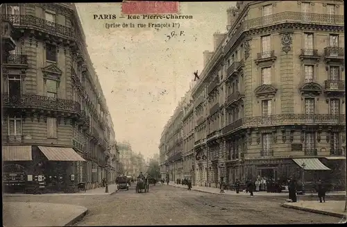 Ak Paris VIII, Rue Pierre Charron, prise de la Rue Francois Ier