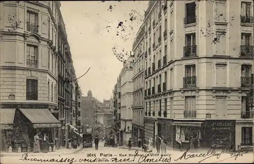 Ak Paris XVIII Montmartre, Rue Hermal, Papeterie, Geschäfte, Passanten