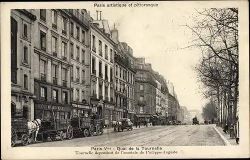 Ak Paris V, Quai de la Tournelle, Pferdefuhrwerke