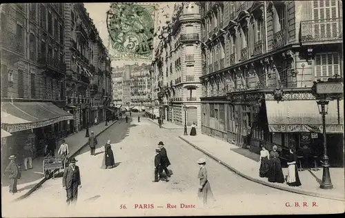 Ak Paris V, Rue Dante, Geschäfte, Passanten