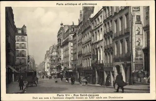 Ak Paris V, Rue Saint Jacques, Straßenszene, Fuhrwerke