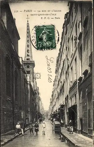 Ak Paris V, Rue et église Saint Louis en l'Isle