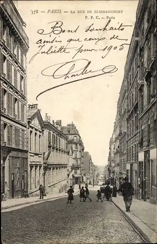 Ak Paris XVIII, Rue de Clingnancourt, Kutsche, Passanten