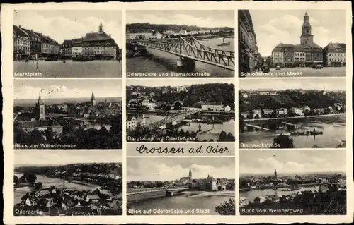 Ak Krosno Odrzańskie Crossen Oder Ostbrandenburg, Bismarckstraße, Wilhelmshöhe, Markt, Brücke