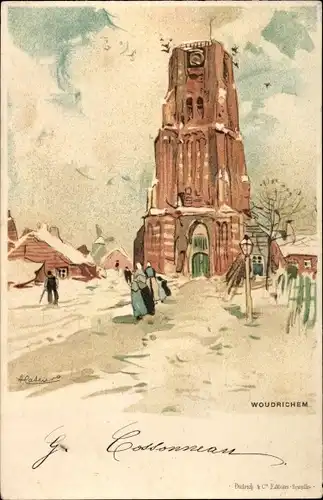 Künstler Litho Woudrichem Nordbrabant, Kirche, Winter