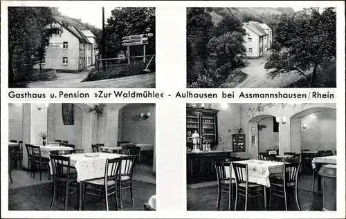 Ak Aulhausen Assmannshausen Rüdesheim am Rhein, Gasthaus zur Waldmühle, Tisch