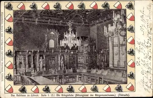 Wappen Passepartout Ak Hansestadt Lübeck, Rathaus, Sitzungssaal