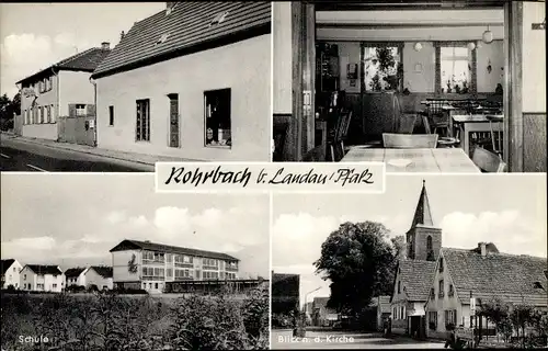 Ak Rohrbach in der Pfalz, Schule, Straßenpartie, Kirche