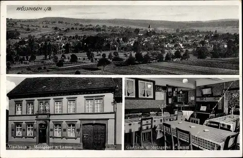 Ak Wössingen Walzbachtal in Baden, Gesamtansicht, Gasthaus und Metzgerei Zum Lann