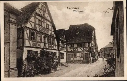 Ak Amorbach im Odenwald Unterfranken, Pfarrgasse, Fachwerkhäuser