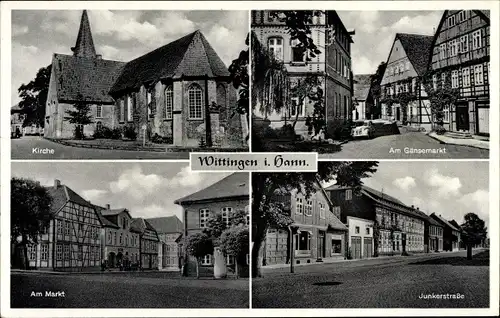 Ak Wittingen in Niedersachsen, Kirche, Gänsemarkt, Junkerstraße, Markt
