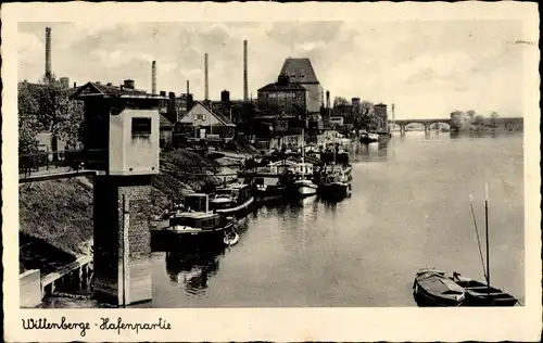 Ak Wittenberge an der Elbe Prignitz, Ortschaft mit Hafenpartie