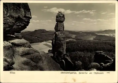 Ak Elbsandsteingebirge, Barbarine am Pfaffenstein, Felsen, Hahn 8163