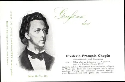 Ak Frédéric Francois Chopin, Klavierkünstler und Komponist, Portrait