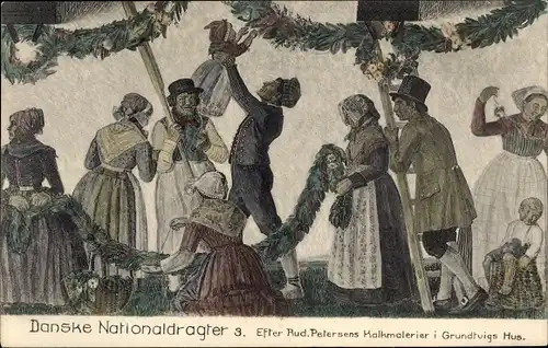 Ak Danske Nationaldragter, Dänische Tracht, Bauern, Fest, Schmuck