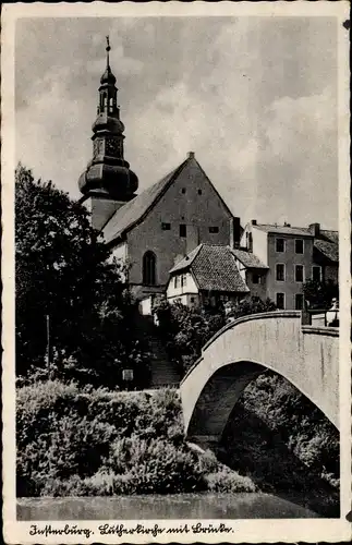 Ak Tschernjachowsk Insterburg Ostpreußen, Lutherkirche, Brücke