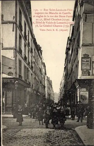 Ak Paris IV, Rue Saint-Louis-en-l'Île, Rue Blanche de Castille, Rue des deux Ponts, Hotels