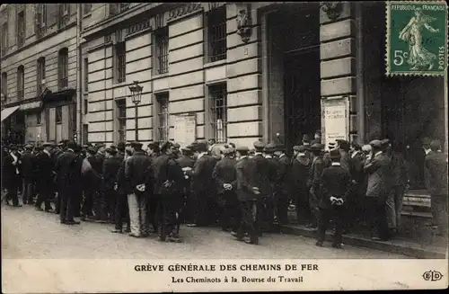 Ak Paris IX., Greve Generale des Chemins de Fer, Les Cheminots, Bourse du Travail, Eisenbahnerstreik