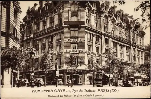 Ak Paris IX., Academia Gaya Langues, 2 Rue des Italiens