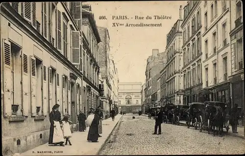Ak Paris XV., Rue du Theatre, Kutschen