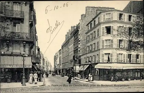 Ak Paris VI., Rue du Cherche Midi, prise du Boulevard Montparnasse