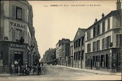 Ak Paris XV., Rue St. Charles a la Rue Rouelle, Tabac M. Rochette, Hotel du Nord