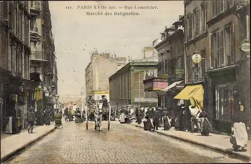 Ak Paris XVII., Rue Lemercier, Marche des Batignolles