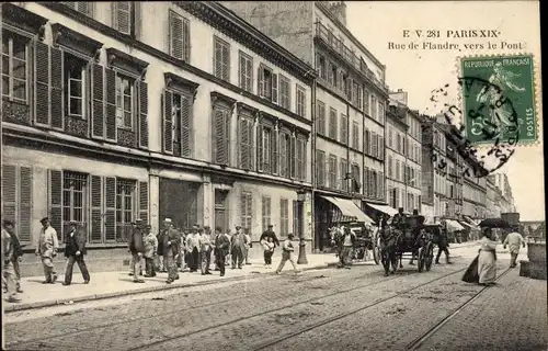 Ak Paris XIX., Rue de Flandre vers le Pont, Kutsche