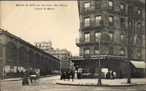 Ak Paris XIV, Rue Brézin, Avenue de Maine, Marché, Markthalle