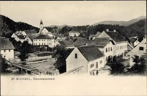 Ak Sankt Michael in Obersteiermark, Ortsansicht, Kirche